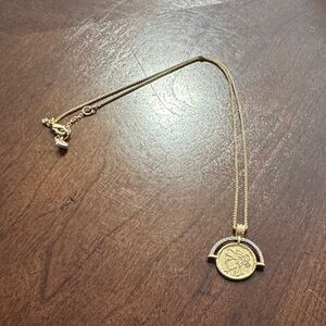 NWOT CAbi Gold and Crystal Coin Pendant Necklace 20 inch length